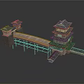 Traditional Chinese Architectural Structure With Pagoda Tower Arch Bridge And Stone Walls