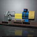 Industrial Mechanical Equipment With Gray Yellow Blue Components And Green Pipes On Brown Base