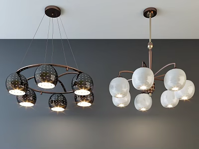 Modern Spherical Glass Chandeliers With Black And White Shades For Home Interior 3d model