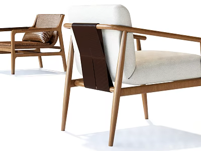 Modern Minimalist Single Sofa With Wooden Frame And Light Fabric Upholstery 3d model