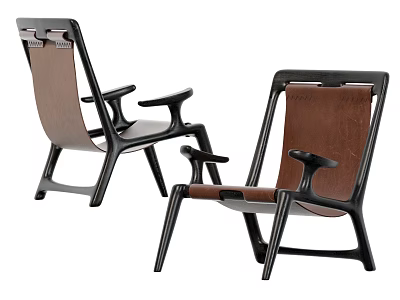 Modern Lounge Chairs With Black Frame Brown Leather And Ergonomic Design 3d model