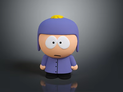 Cartoon Doll Toy With Purple Hat Yellow Decoration Purple Coat Black Pants And Big Eyes 3d model