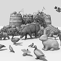 Reptiles In Farm Setting With Various Animals Hay Barrels And Pumpkins