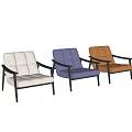 Modern Beige Accent Chair With Black Wooden Armrests And Legs Design