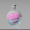 Laboratory Glass Round Bottom Flask With Pink Blue Substances And Stopper