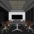 Modern Conference Room Interior Design With Long Table Chairs Large Screen And Ceiling Lights 3d model
