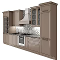 Modern Kitchen Interior With Tile Backsplash Range Hood And Stylish Cabinets 3d model