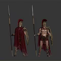 Ancient Greek Warriors In Traditional Armor With Spear Shield And Cloak