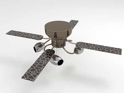 Home Furniture Ceiling Fan With Four Blades Cracked Texture Metallic Base And Three Light Bulbs 3d model
