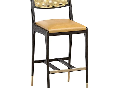 Modern Bar Stool With Woven Backrest Tan Seat Dark Frame And Golden Leg Accents 3d model