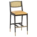 Modern Bar Stool With Woven Backrest Tan Seat Dark Frame And Golden Leg Accents