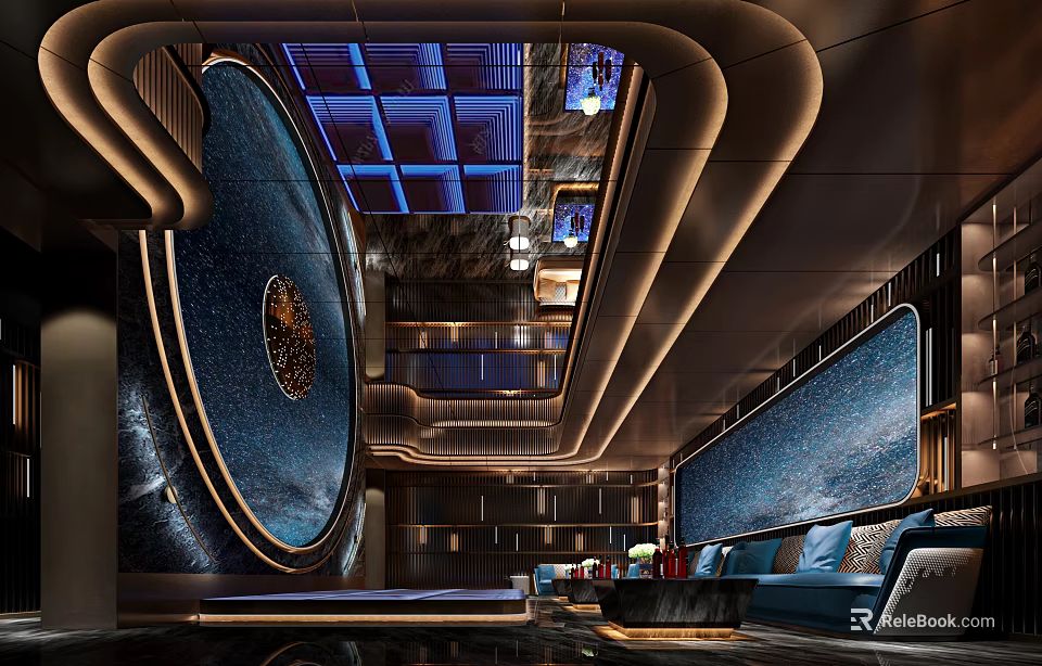 Luxurious KTV Interior With Stunning Lighting And Sofas 3d model 