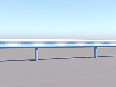 Blue Fence With Wavy Top Design Supporting Posts Against Blue Sky And Gray Ground 3d model