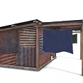 Construction Site Temporary Building With Metal Sheets Wooden Frames Louvered Panels And Flag