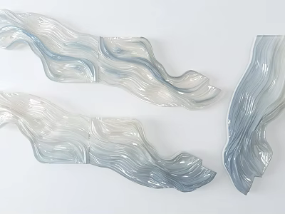 Transparent Light Blue Gradient Wave Shaped Glass Wall Decor For Contemporary Home Interior 3d model