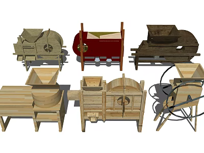 Different Traditional Wooden Agricultural Equipment Collection with Various Farming Tools 3d model