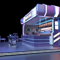 Modern Simple Bar Booth with Neon Lights Bar Counter and Chairs
