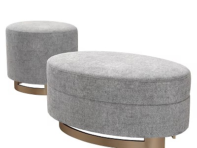 Elegant Gray Upholstered Round Stools With Gold Metal Base For Home Decor 3d model