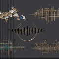 Modern Geometric Wall Decor With Metallic Circular Linear And Abstract Design Elements