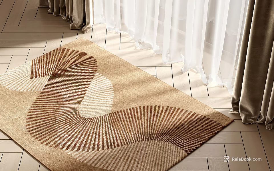 Square Rug With Natural Fiber Wave Pattern In Beige And Brown For Living Room Floor 3d model 