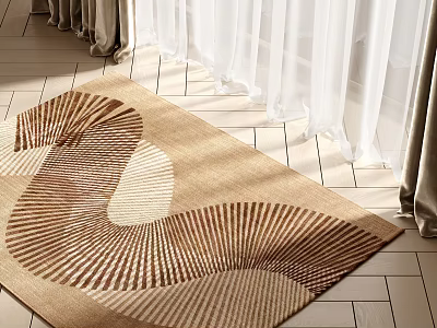 Square Rug With Natural Fiber Wave Pattern In Beige And Brown For Living Room Floor 3d model