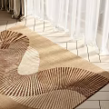 Square Rug With Natural Fiber Wave Pattern In Beige And Brown For Living Room Floor