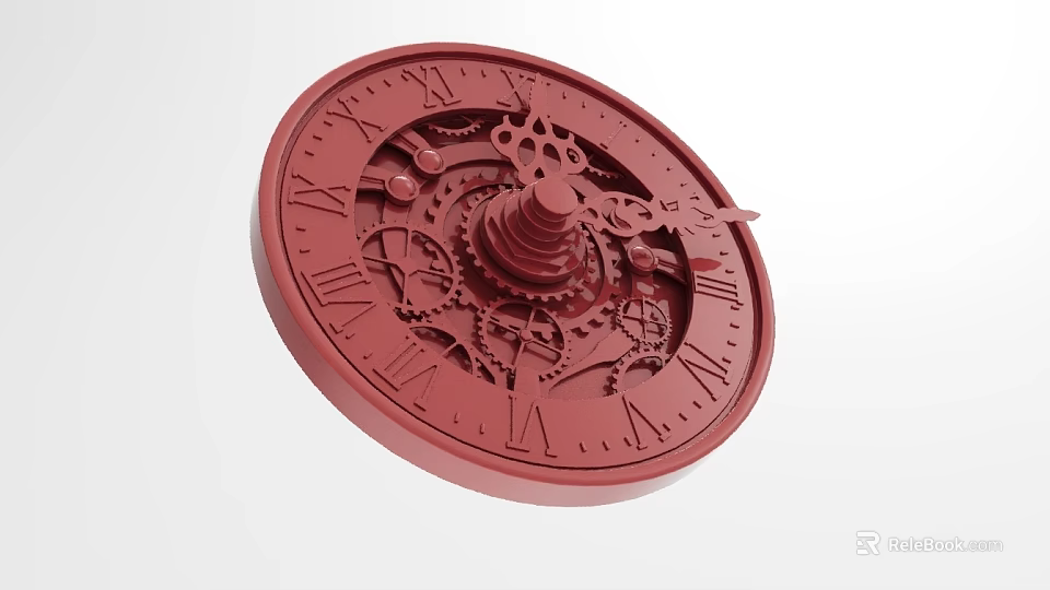 Industrial Equipment Circular Red Design Featuring Roman Numerals Mechanical Gears And Intricate Mechanism 3d model 