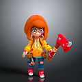 Cartoon Style Character With Orange Hair Yellow Hoodie Red Axe And Red Shoes