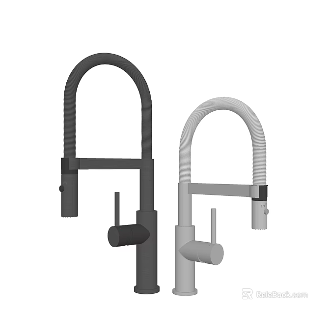 Two Modern Black And White Faucets With Curved Handle Contemporary Design 3d model 