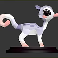 Cartoon Animal Figurine With Big Eyes Purple White Body Pink Tail On Maroon Base