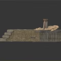 Ancient Damaged Stone Platform With Steps Pillar And Scattered Blocks 3d model