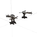 Two Metal Military Weapon Aircraft Models With Stands And Propellers On