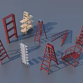 Various Hardware Tools Ladders in Red and White with Different Structures for Multiple Uses 3d model