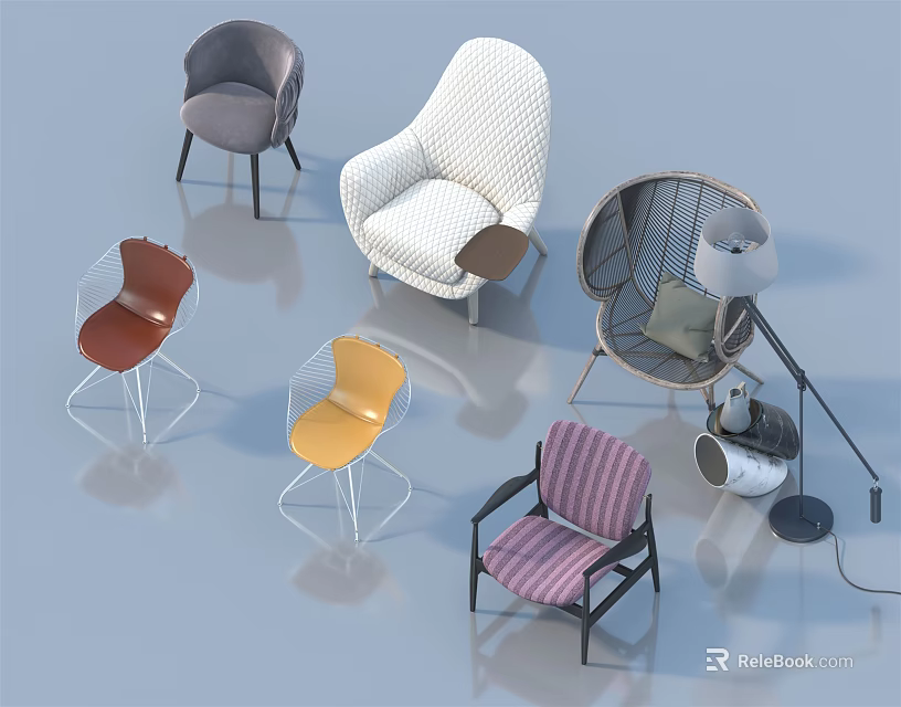 Various Accent Chairs With Modern Styles Colorful Upholstery And Metal Frames Collection 3d model 