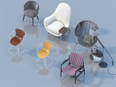 Various Accent Chairs With Modern Styles Colorful Upholstery And Metal Frames Collection 3d model