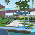 Garden Landscape Design With Colorful Buildings Water Features And Green Spaces