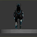 Detailed Cybernetic Greyhound Mechanical Dog With Black Body Blue Accents And Platform Base