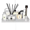 Perfume and Cosmetics Display Set with Transparent Tray Reed Diffusers and Various Bottles