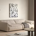 Soft Beige Two-seater Sofa With Floor Lamp Marble Painting Round Table And Rug