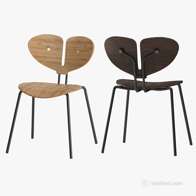 Modern Butterfly Shaped Dining Chairs With Wooden Seat Black Metal Legs And Two Tone Wood 3d model 
