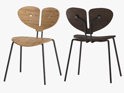 Modern Butterfly Shaped Dining Chairs With Wooden Seat Black Metal Legs And Two Tone Wood 3d model