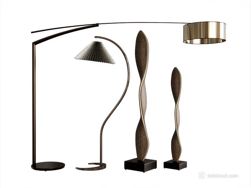 Modern Floor Lamps With Arched Design Various Bases And Decorative Shades 3d model 