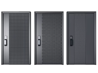 Three Modern Security Doors with Textured Patterns Door Handles and Locks 3d model