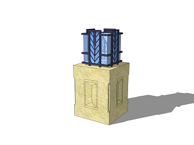 Outdoor Light With Square Stone Base And Blue Geometric Glass Shade Design 3d model