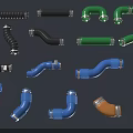 Hardware Tools Including Colorful Pipe Fittings In Black Green Blue And Orange
