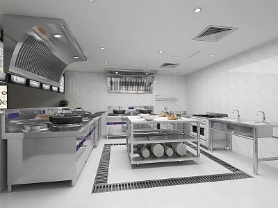 modern restaurant kitchen hotel kitchen back kitchen stainless steel kitchen equipment smoke 3d model