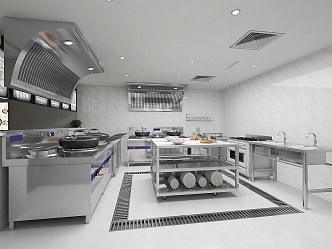 modern restaurant kitchen hotel kitchen back kitchen stainless steel kitchen equipment smoke 3d model