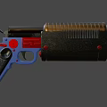 Black And Gold Tactical Pistol Weapon With Barrel Grip And Heat Sink On Red Background