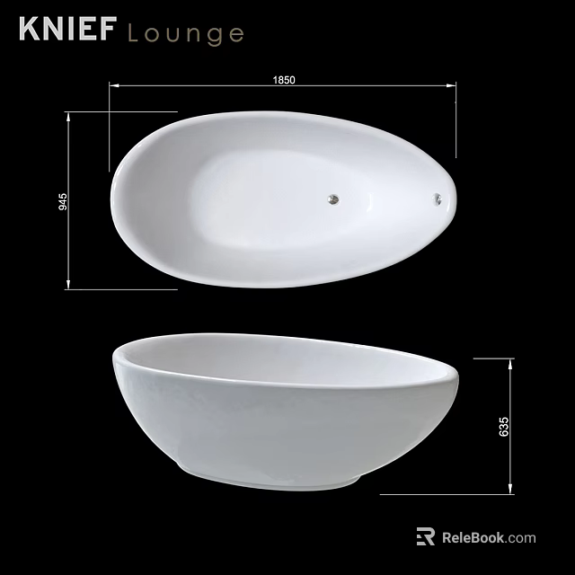White Ceramic Oval Bathtub With Detailed Dimensions And Smooth Surface 3d model
