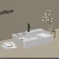 Poliform Modern Bathroom Sink With White Towel Vase And Soap Bottle